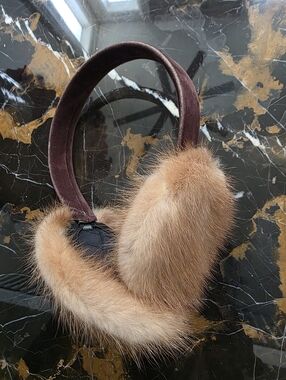 Real Mink Fur Earmuffs Brown Velvet headband Thin Danity